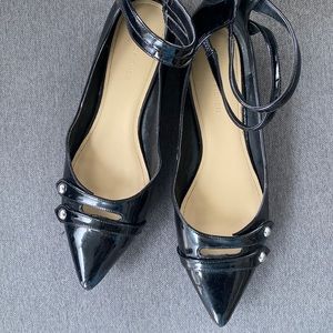 *Marc Fisher* Sz 10 Black Patent ankle Strap Gladiator Flats